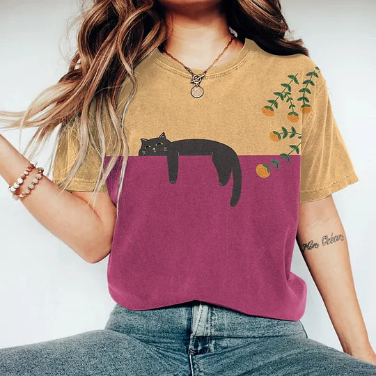 Variant image for T-Shirt Bicolore Vespera – Coton Doux, Design Unique Chat-17