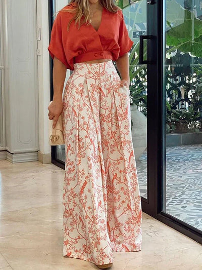 Kiara | Ensemble de Deux Pièces Tendance Imprimé Floral avec Pantalon à Jambes Larges-1