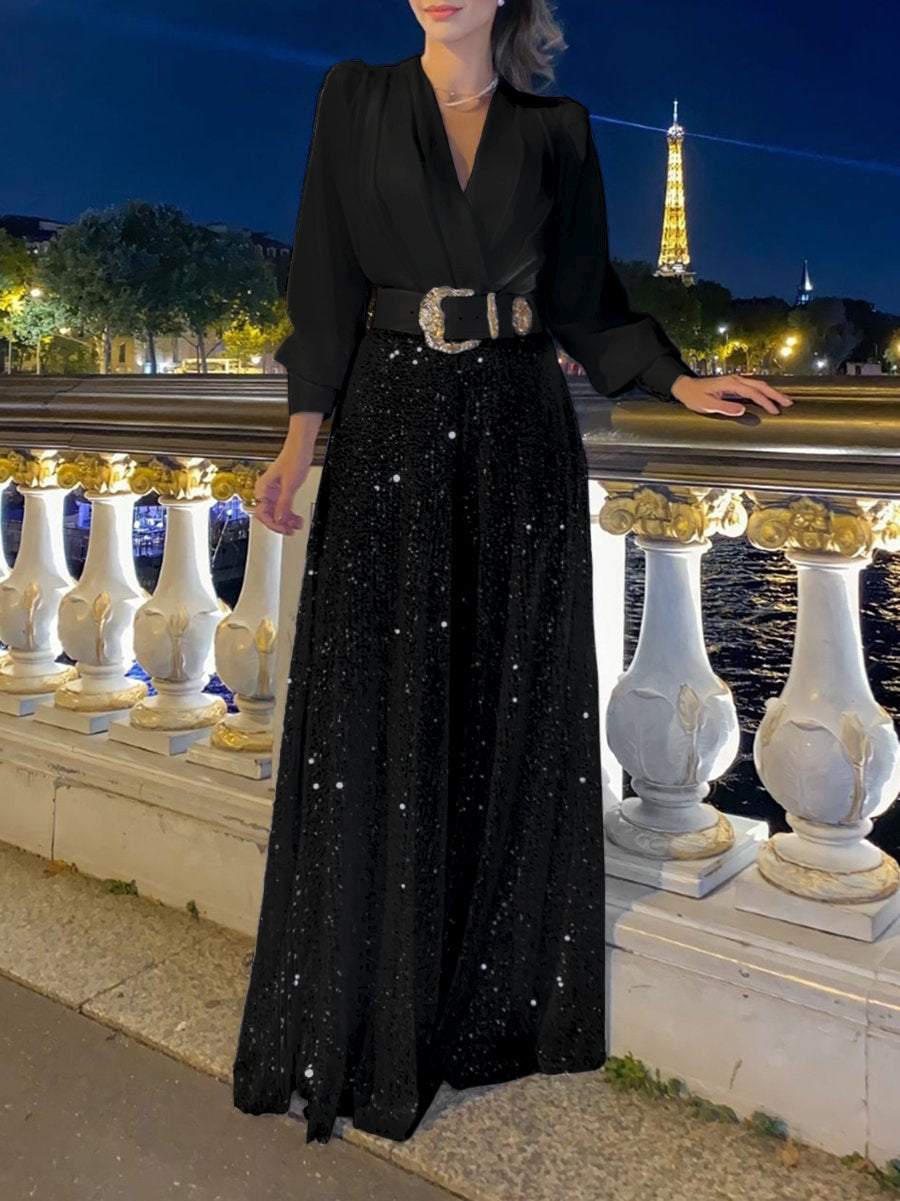 Amandine | Robe à col en V à paillettes