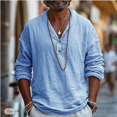 Chemise En Lin Homme - Confortable Et Élégante, Mélange Coton Lin-1