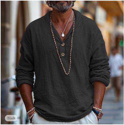 Chemise En Lin Homme - Confortable Et Élégante, Mélange Coton Lin-3