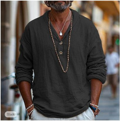 Chemise En Lin Homme - Confortable Et Élégante, Mélange Coton Lin-3