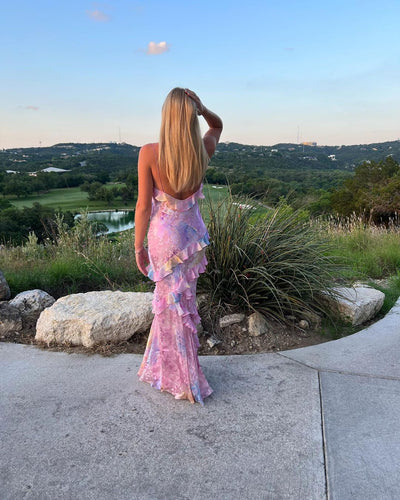 Luna | Robe Longue Femme à Volants Pastel-3