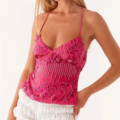 Variant image for Luna | Haut Cami Floral en Maille Perle-1