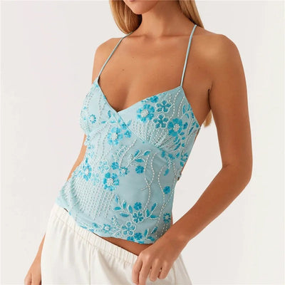 Luna | Haut Cami Floral en Maille Perle-2