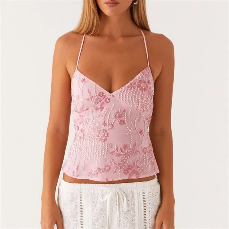 Luna | Haut Cami Floral en Maille Perle-3