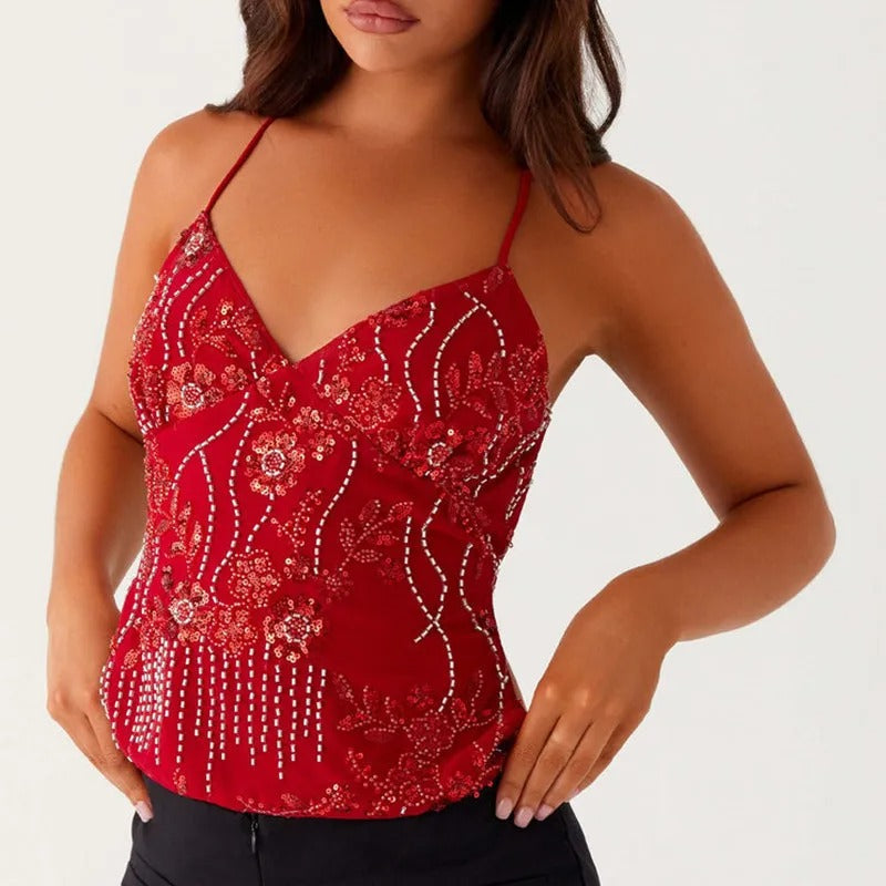 Variant image for Luna | Haut Cami Floral en Maille Perle-16