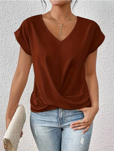 Kendra | Chemise Drapée – Tissu Léger, Col en V-3