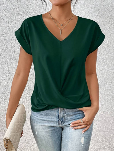 Kendra | Chemise Drapée – Tissu Léger, Col en V-5