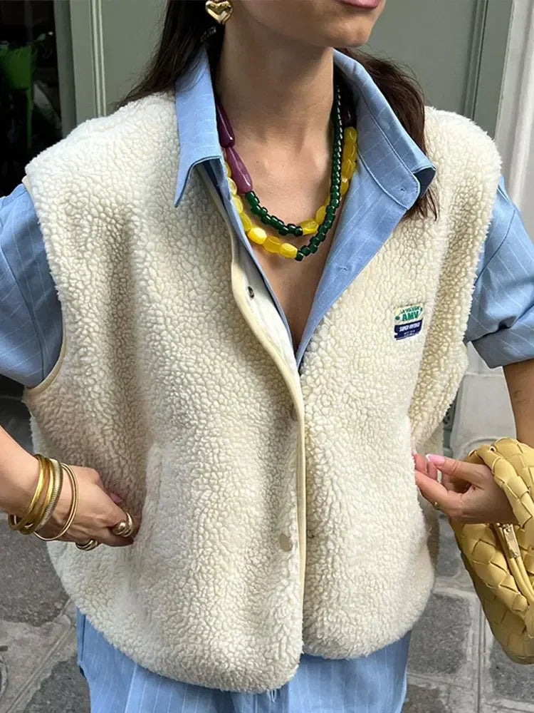 Variant image for Gilet Sieia Femme – Molleton Sherpa, Silhouette Sans Manches-7