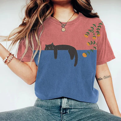 Variant image for T-Shirt Bicolore Vespera – Coton Doux, Design Unique Chat-33