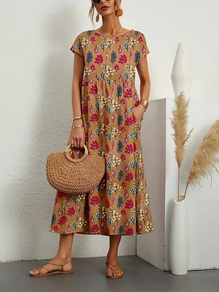 Robe Longue Femme Violet – Coton Confortable, Élégante et Florale-1