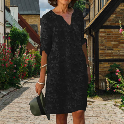 Robe Ambre Élégante Femme - Design Floral Chic, Robe Longue-2