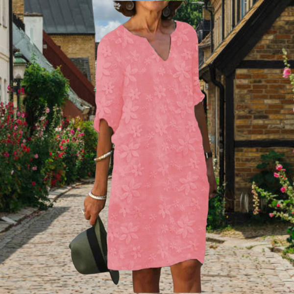 Robe Ambre Élégante Femme - Design Floral Chic, Robe Longue-3