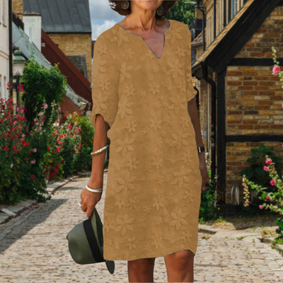 Variant image for Robe Ambre Élégante Femme - Design Floral Chic, Robe Longue-33